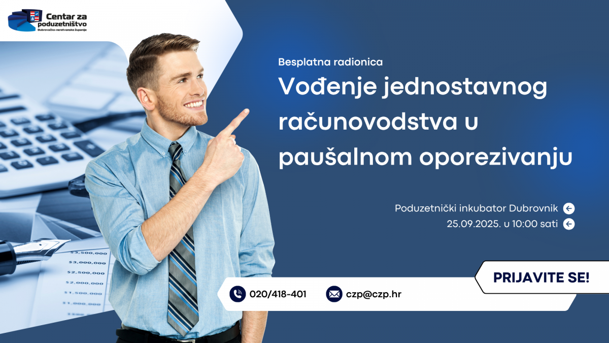 Prijavite se na besplatnu radionicu "Vođenje jednostavnog računovodstva u paušalnom oporezivanju" u Dubrovniku
